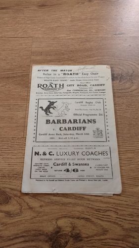 Cardiff v Barbarians 1951 Rugby Programme