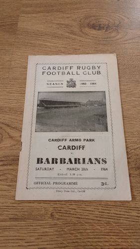Cardiff v Barbarians Mar 1964 Rugby Programme