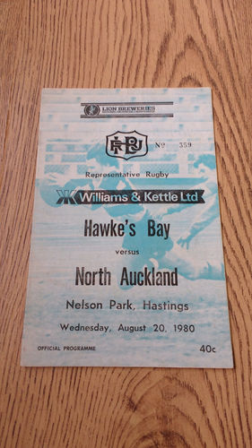 Hawkes Bay v North Auckland Aug 1980 Rugby Programme
