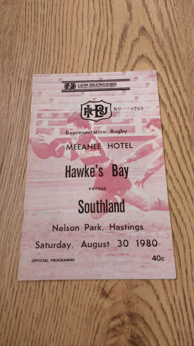 Hawkes Bay v Southland Aug 1980 Rugby Programme