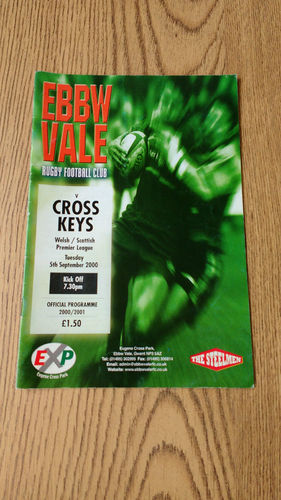 Ebbw Vale v Cross Keys Sept 2000 Rugby Programme