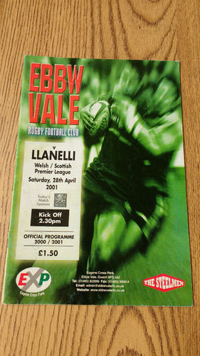 Ebbw Vale v Llanelli Apr 2001 Rugby Programme