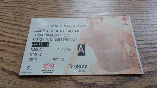 Wales v Australia 2010 Rugby Ticket