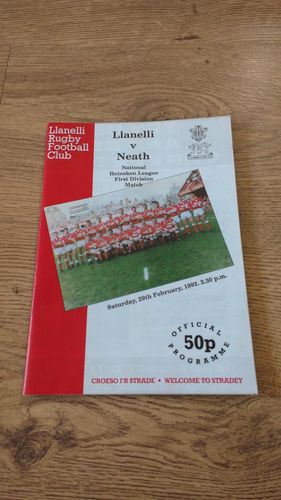 Llanelli v Neath Feb 1992 Rugby Programme