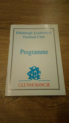 Edinburgh Academicals v Jed-Forest  Sept 1993 Rugby Programme