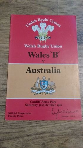Wales B v Australia 1981 Rugby Programme