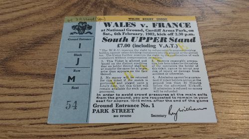 Wales v France 1982 Rugby Ticket
