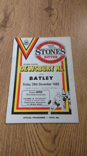 Dewsbury v Batley Dec 1986 Rugby League Programme