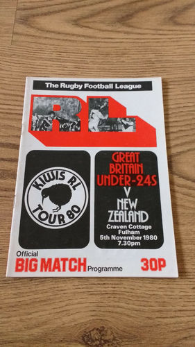 Great Britain U24 v New Zealand 1980 Rugby League Programme
