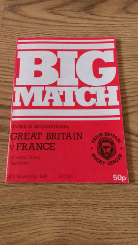 Great Britain U21 v France U21 1984 Rugby League Programme