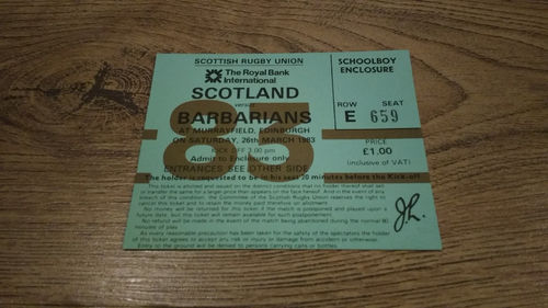 Scotland v Barbarians 1983 Rugby Ticket