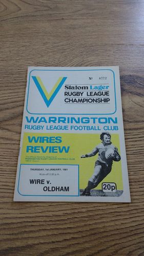 Warrington v Oldham Jan 1981 Rugby League Programme