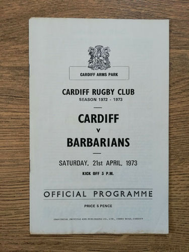 Cardiff v Barbarians Apr 1973 Rugby Programme