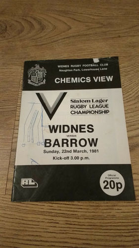 Widnes v Barrow Mar 1981 Rugby League Programme