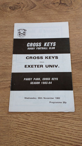 Cross Keys v Exeter University Nov 1983 Rugby Programme