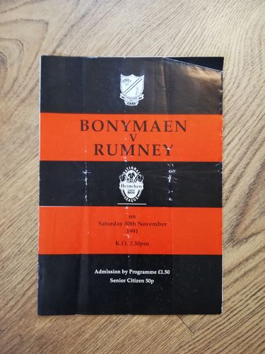 Bonymaen v Rumney 1991 Rugby Programme