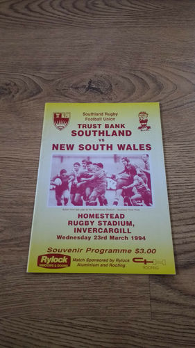 Southland v New South Wales 1994 Rugby Programme
