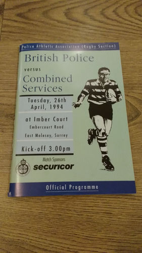 British Police v Combined Services Apr 1994 Rugby Programme