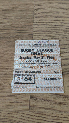 St Helens v Wigan 1966 Challenge Cup Final Rugby League Ticket