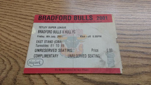Bradford Bulls v Hull July 2001 Rugby League Ticket