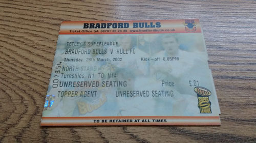Bradford Bulls v Hull March 2002 Rugby League Ticket