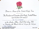 Rugby Union Dinner Invitation & Itinerary Cards