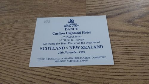 Scotland v New Zealand 1993 Rugby Dance Invitation Card