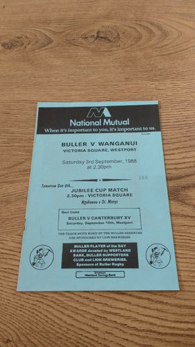 Buller v Wanganui Sept 1988 Rugby Programme