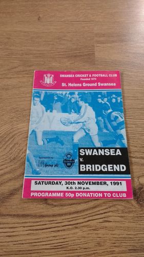 Swansea v Bridgend Nov 1991 Rugby Programme