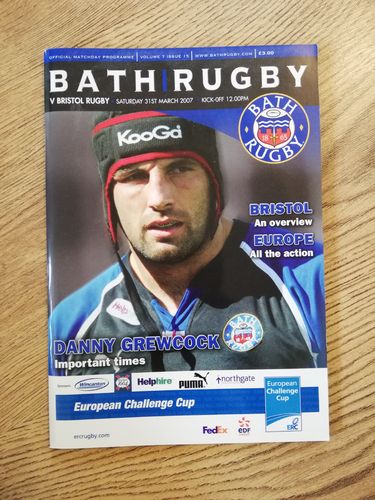 Bath v Bristol Mar 2007 European Challenge Cup Rugby Programme