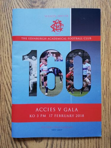 Edinburgh Academicals v Gala Feb 2018 Rugby Programme