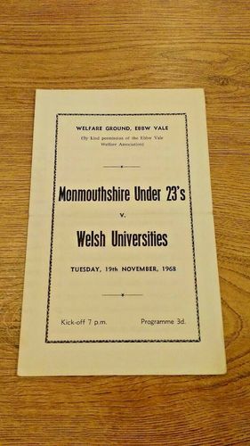 Monmouthshire U23 v Welsh Universities 1968 Rugby Programme