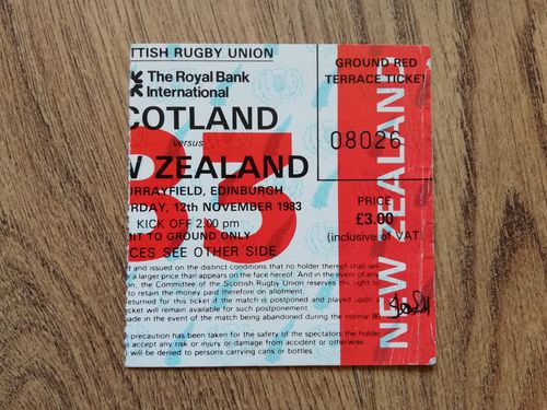 Scotland v New Zealand Nov 1983 Rugby Ticket