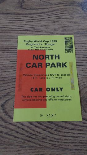 England v Tonga 1999 Rugby World Cup Car Park Pass