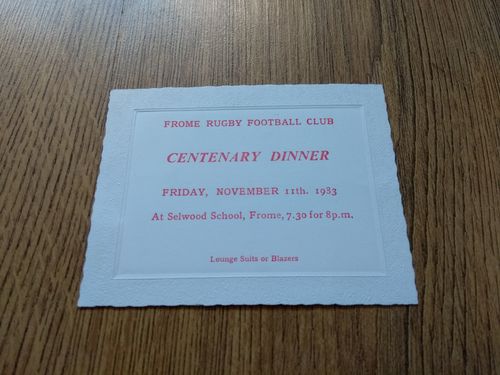 Frome Rugby Club 1983 Centenary Dinner Invitation Card