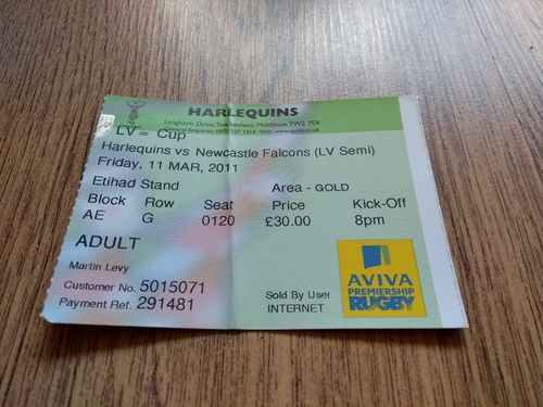 Harlequins v Newcastle Falcons Mar 2011 LV= Cup Semi-Final Rugby Ticket