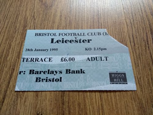 Bristol v Leicester Jan 1995 Rugby Ticket