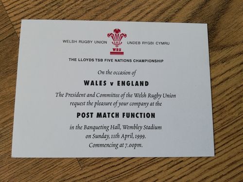 Wales v England 1999 Post-Match Function Invitation Card