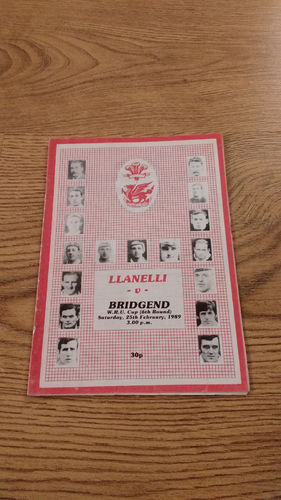 Llanelli v Bridgend Feb 1989 WRU Cup 6th round Rugby Programme