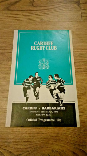Cardiff v Barbarians Mar 1978 Rugby Programme