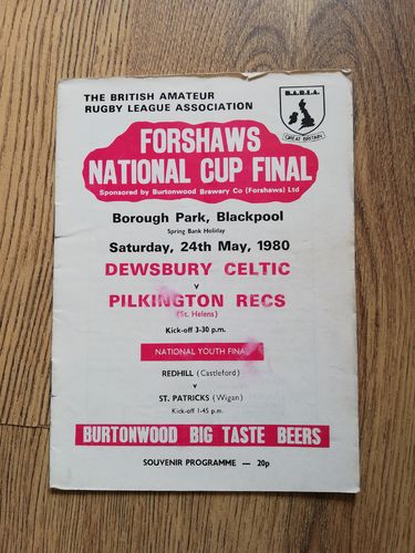Dewsbury Celtic v Pilkington Recs 1980 BARLA Cup Final RL Programme