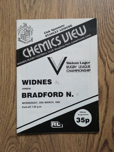 Widnes v Bradford Northern Mar 1985 RL Programme