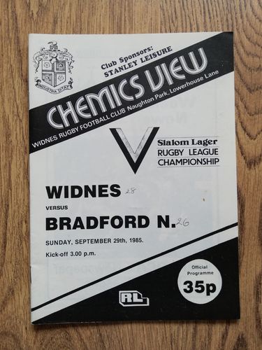 Widnes v Bradford Northern Sept 1985 RL Programme