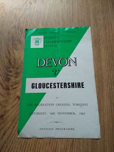 Devon v Gloucestershire Nov 1962 Rugby Programme