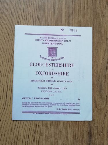 Gloucestershire v Oxfordshire 1973 County Quarter-Final Rugby Programme