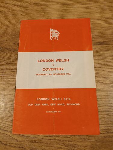 London Welsh v Coventry Nov 1976 Rugby Programme