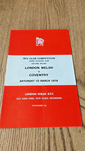 London Welsh v Coventry Mar 1979 JP Cup Rugby Programme