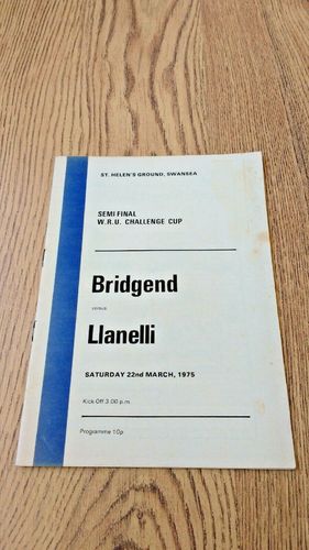 Llanelli v Bridgend Mar 1975 WRU Cup Semi-Final Rugby Programme