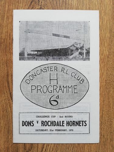 Doncaster v Rochdale Hornets Feb 1970 Challenge Cup Rugby League Programme