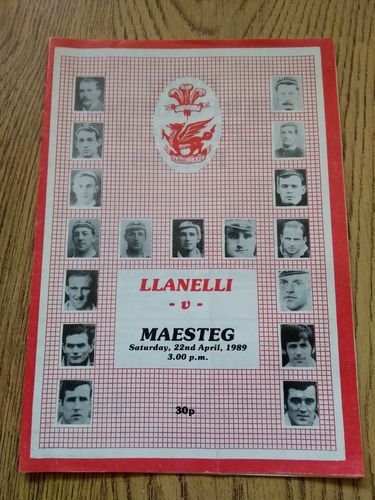 Llanelli v Maesteg Apr 1989 Rugby Programme